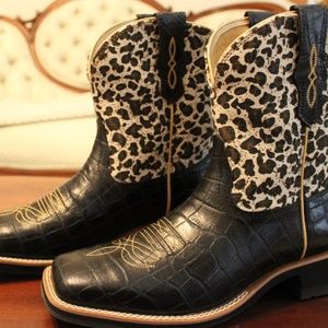 Ariat Black Gator Print/Gold Leopard Boots
